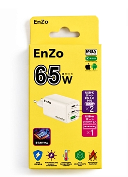 Зарядное устройство EnZo GaN PRO USB Type-C+A 65W DC12/24V PD/QC черный